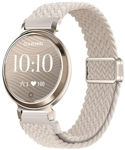 GIOPUEY Armband Kompatibel mit Garmin Lily 2, Geflochtenes Nylon Armband [Unisex] elastisch Ersatzarmband - Beige