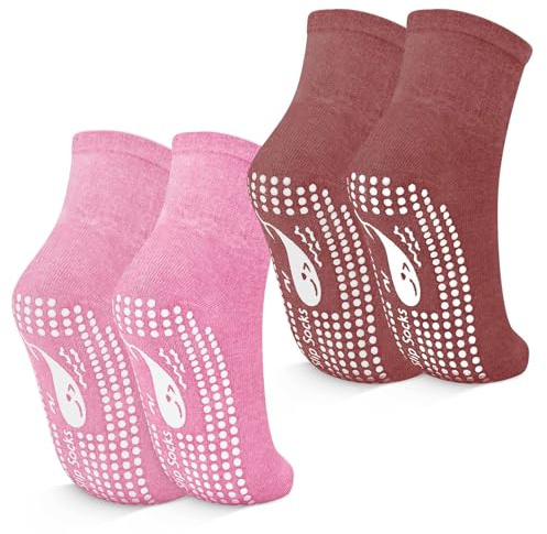 TENQUAN Calcetines Antideslizantes Mujer y Hombre Calcetines para Hacer Yoga Pilates Ballet Danza pour Casa Gimnasio Deportivos Fitness (2 Pares, Rojo, Unisex S, EU 35-38)