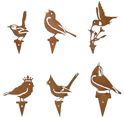 Dzmuero Decorazioni Giardino per Esterno, 6 Animali da Giardino, Decorazione Giardino, Ornamenti Arrugginiti per Uccelli da Esterno, Decorazioni in Ferro da Giardino, Artigianato Retrò, per Esterni