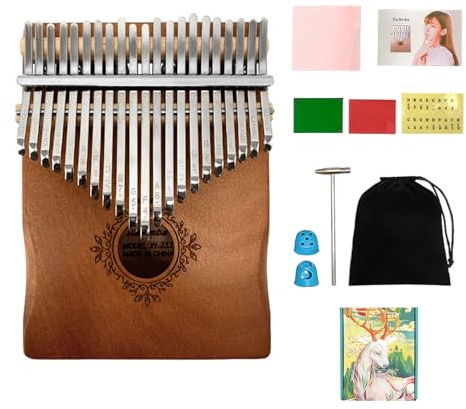 WUQIMUSC Kalimba Daumenklavier mit 21 Tasten, massives Mahagoni, tragbares Mbira-Fingerklavier mit Schutztasche, Stimmhammer, Lernanleitung, perfektes Musikinstrument-Geschenk für Erwachsene und