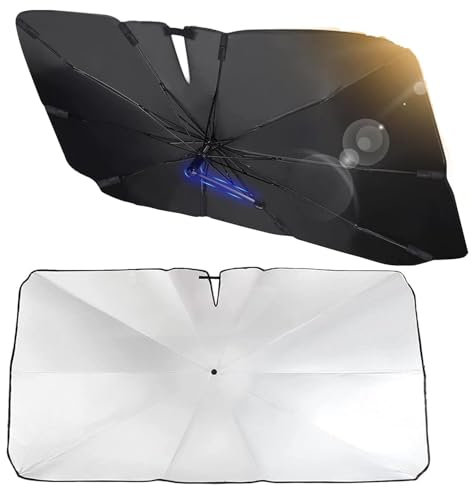 AEYAKA Parasol para Parabrisas de Coche, Plegable Parasol Paraguas Coche, Protección UV y contra el Calor, Reflectante, Protección del Interior, para Berlina y SUV (80 x 140 cm) (L)