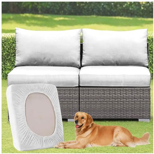 ZGDDPZA Fundas de Cojín de Asiento para Sofá de Jardín – Funda Elástica para Cojines de Ratán, Reemplazo Lavable para Patio y Exterior (Blanco,2PCs Length 50-65cm)
