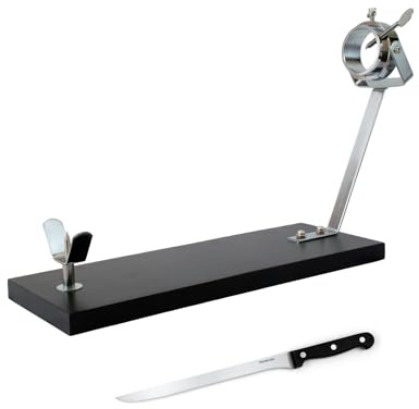 Fackelmann Set Soporte Jamonero Giratorio XXL Negro, 48x34 cm, Especial Jamones Grandes, Incluye Cuchillo Jamonero 24/36 cm
