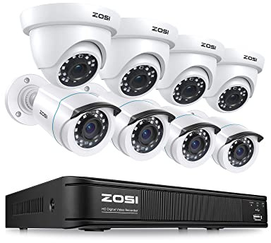ZOSI H.265+ 1080p Home Security Camera System Indoor Outdoor, 5MP Lite CCTV DVR 8 Channel, 8 x 1080p Weatherproof Surveillance Bullet Dome Camera, Remote Access, Human Vehicle Detect (No Hard Drive)