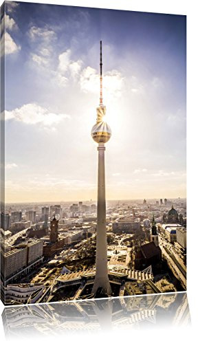 Pixxprint Großstadt Fernsehturm Berlin City, Größe: 80x60cm, Leinwandbild, fertig gespannt, Wandbild, Dekoration, Kunstdruck, kein Poster