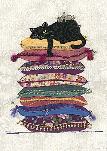 Artistic Greeting Card (BA0221) Blank/Birthday - Cat on Pillows - Foil Finish
