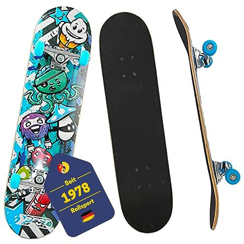 BEST SPORTING Skateboard A3 Kid Octopus – Skateboard 78 cm für Kinder mit rutschfestem Deck – 7-lagiges Ahornholz & Alu-Achse – ABEC 3 Kugellager – für Mädchen & Jungen ab 7 Jahre (Octopus Blue)