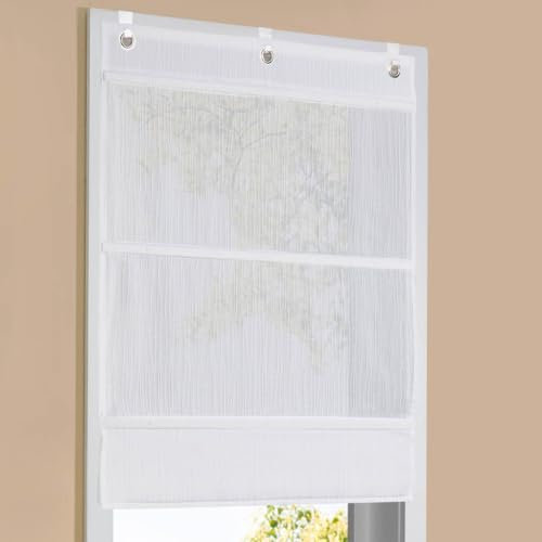 SCHÖNER LEBEN. Magnet Faltrollo Mikado Leinenstruktur einfarbig weiß 45x125cm