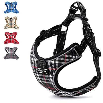 Elevant Hundegeschirr Einstellbar, Step-in Geschirr Reflektierend, Weich Gepolstert Atmungsaktiv Brustgeschirr für Kleine, Mittelgroße und Große Hunde, Welpen (XS, Schwarz Kariert)