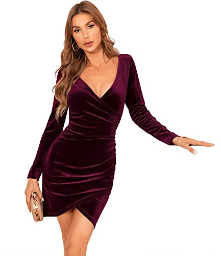Mujer Vestidos de Fiesta Minivestido de Manga Larga Elegante Cóctel Cuello en V para Boda de Bola