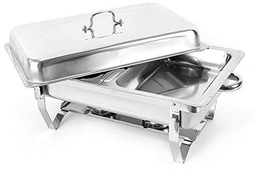 Chafing Dish, 2 in 1 Edelstahl Warmhaltebehälter 7.5L, Speisewärmer mit Klappbarer Ständer, 2X Brennpastenbehälter und 2X Lebensmittelpfanne, für Catering, Buffet und Party