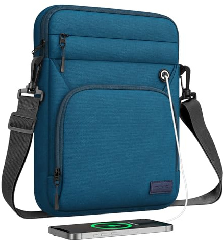 MoKo 9-11 Zoll Tablet-Umhängetasche mit Schultergurt | Passt für Tablet-Tasche passt für iPad Air 11 Zoll M3, iPadA16 2025, iPad Pro 11 M4 und Galaxy Tab S8/S9 11 Zoll, Pfau Blau