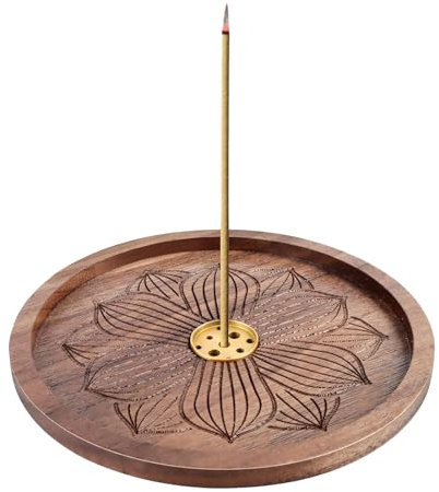 Holzlotus Räucherstäbchenhalter, Räucherstäbchen Halter mit Asche-Auffangschale, 9 Loch Räucherstäbchen Halterung, Lotus Incense Holder, Meditation ZubehöR für Heimdekoration, Meditation und Yoga