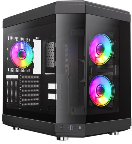 GameMax Hype Black Modern Aesthetic Dual Chamber Panoramic Tempered Glass Mid-Tower ATX PC Gaming Case with 3 x GameMax Infinity 120mm ARGB Dual-Ring Fans, GameMax V4.0 PWM ARGB Hub & USB Type C