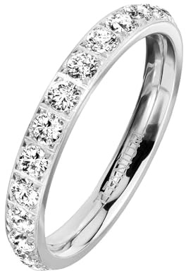 Taffstyle Titan Damenring | Eleganter Designring mit funkelnden Zirkonia-Kristallen, 3 mm polierter Ehering & Verlobungsring Moderner Schmuck – Silber Gold oder Roségold Forben