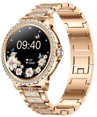 Smartwatch för kvinnor med Bluetooth-samtal, 20 sportlägen smart klocka med pulsmätare sömn, meddelande,1,32 Diamant IP67 Smartwatch för Android iOS Rose Gold
