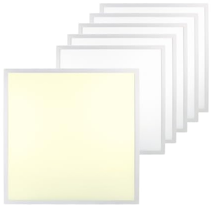 LUXULA 6x LED Panel 62x62cm Rasterleuchte - 36W 3600lm - 3000K Warmweiß - flimmerfrei - mit Netzteil 230V - LED Deckenleuchte für Rasterdecke - Einlegeleuchte Büroleuchte Gewerbe