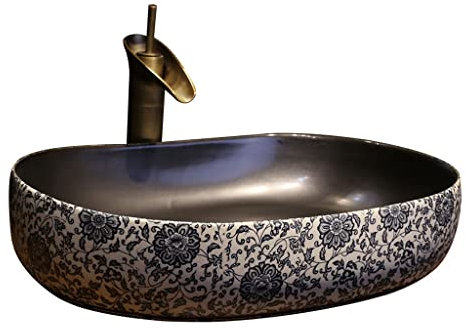 Lan-shop Éviers à Poser, Vasque à Poser Vasque à Poser Vasque à Poser en céramique créative Vasque à Poser Art rétro Vasque à Poser Ustensiles de Salle de Bain Lavabo avec Robinet Lavabo à récipient
