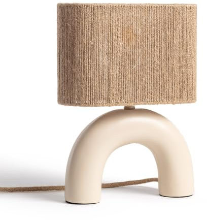LEDKIA LIGHTING | Lámpara de Mesa Callie Beige de Cerámica y Cuerda Natural – Casquillo E27; Diseño Decorativo Rústico y Moderno para Dormitorio; Salón o Recibidor