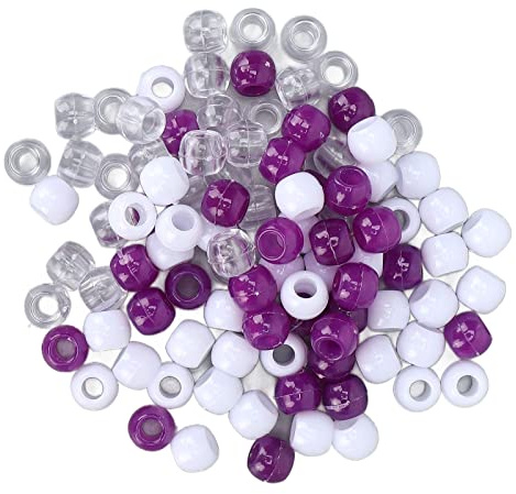 GEERYZHE Perles de Cheveux, 100 Pièces de Perles de Poney pour Bracelets, Perles de Dreadlocks Colorées, Accessoires de Tressage pour Décoration de Cheveux et de Barbe (Blanc Violet