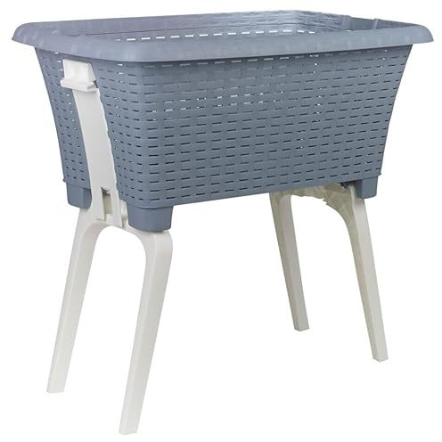 URBNLIVING Large Foldable Laundry Basket with Collapsible Legs - Durable Recycled Plastic, Ergonomic Height, Space-Saving & Stackable Washing Storage Bin for Clothes - Blue