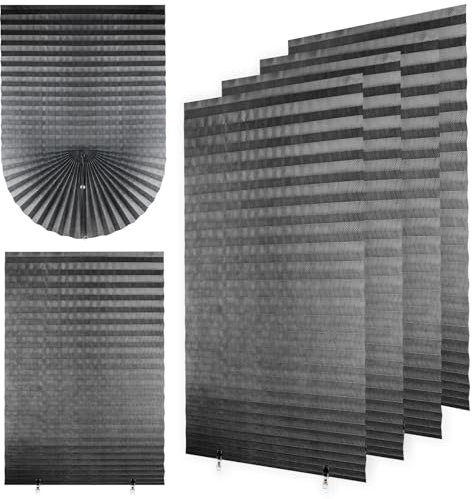 4 Pack Temporary Blackout Blinds, Stick on Curtains Printing Blackout Blinds No Drill Blinds Blackout Curtains for Home Bedroom Bathroom Windows (Gray, 60W x 150H cm)