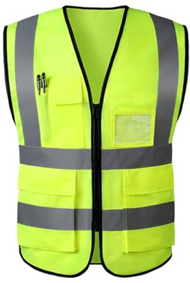 High Vis Vests,Hi Vest Safety Visibility Reflective Custom Work Waistcoat Jacket with Pockets Security Viz Night Fluorescent Breathable Hiviz Shirt,for Women Men kids Construction Cycling Motorcycle