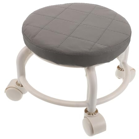 LALADEFIEE Tabouret Pivotant à roulettes Gris avec Repose-Pieds Petit Siège Roulant en Cuir PU Compact et Mobile pour Salon de Beauté Manucure Spa et Bureau à Domicile – Siège Bas