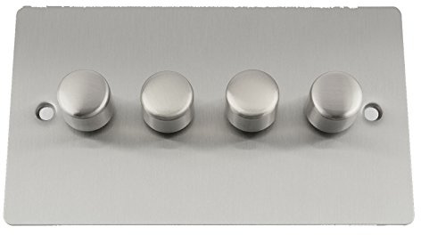 Light Dimmer Switch 4 Gang 2 Way 10 Amp - 400W - Satin Matt Chrome - Flat