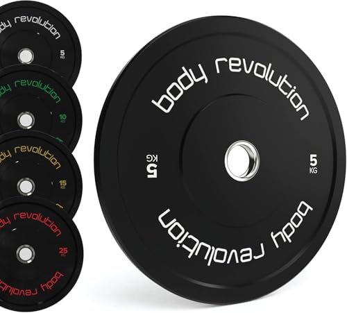 Body Revolution Olympic Bumper Plates - 5kg Weight Plates Set - Rubber Coated 25mm / 2 Inch Olympic Weight Plates Pairs for Barbell Weights - Strength Training and Body Building Equipment