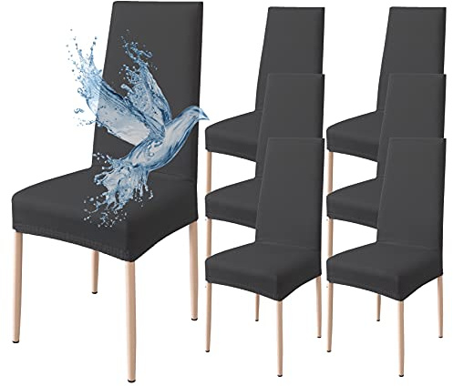 Poligino Stuhlhussen 6er Set Wasserdicht Stretch Universale Weich und Bequem, Stuhlbezug für Haus, Küche, Hochzeit, Restaurant, Party, Hotel, Zeremonie, Bankett - Schwarz