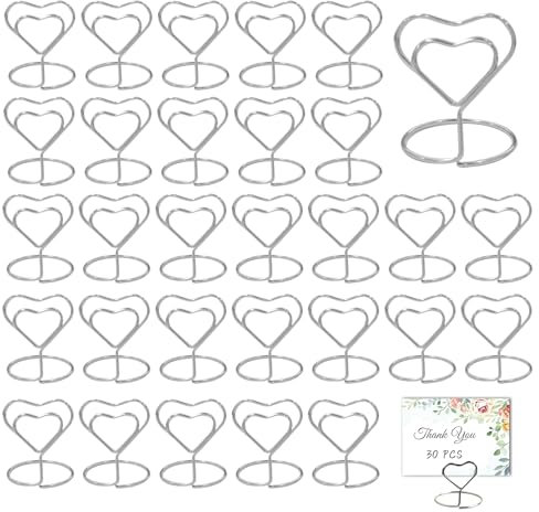 GZjiyu 30 Pcs Porte Nom Table, Marque Place Mariage Porte Photo Pince pour Photos, Coeur Porte Photo sur Pied en Métal pour Table Réceptions Fêtes Evénements Célébrations