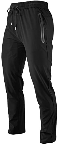 Men's Lightweight Quick Dry Hiking Running Pants Outdoor Sports Breathable Zipper Pockets Athletic Work Pants Black M