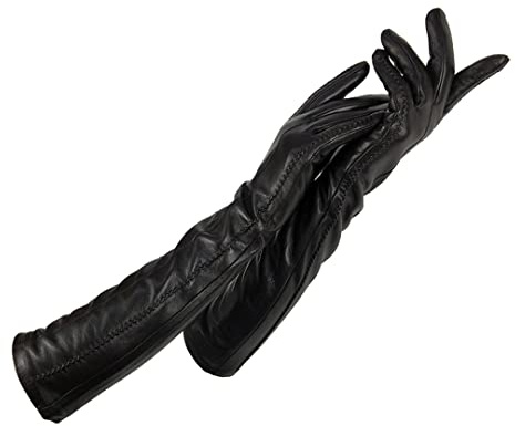Damen Handschuhe Winter Warm Kaschmir Gefüttert Damen Handschuhe Lange Handschuhe Ellenbogenpolster Lederhandschuhe Schwarz 7 1/2