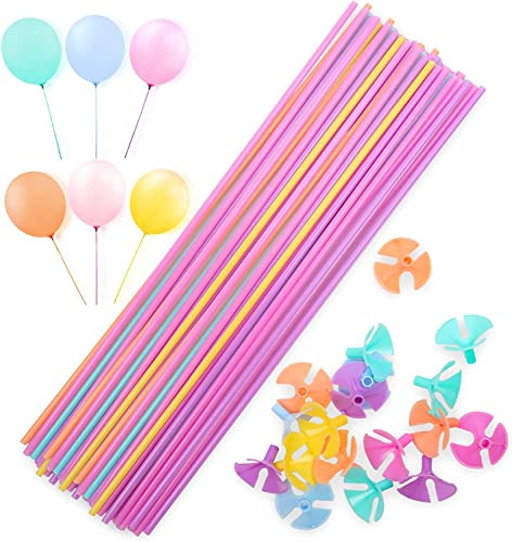 50 Pcs Balloon Sticks,Macaron-Color Holder Sticks,Reusable Thicken Rods with Cups for Wedding, Birthday, Holidays, Anniversary Party Decorations Supplies