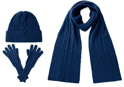 Villand Damen 3-teiliges Set aus 100% reinem Kaschmirschal, Hut und Handschuhen, Winter-Set mit Zopfmuster und Geschenkbox.