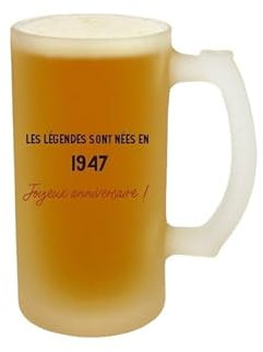 CADEAUX.COM - Verre À Bière Chope Message Générique Année 1947 Personnalisé - Cadeau Personnalisable - Cadeau Anniversaire - Cadeau Homme et Femme - Cadeau Année