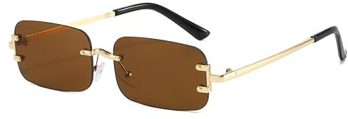 Hviomru Randlose Rechteck Sonnenbrille für Damen Herren Mode Trendy kleine schmale Rechteck Sonnenbrille