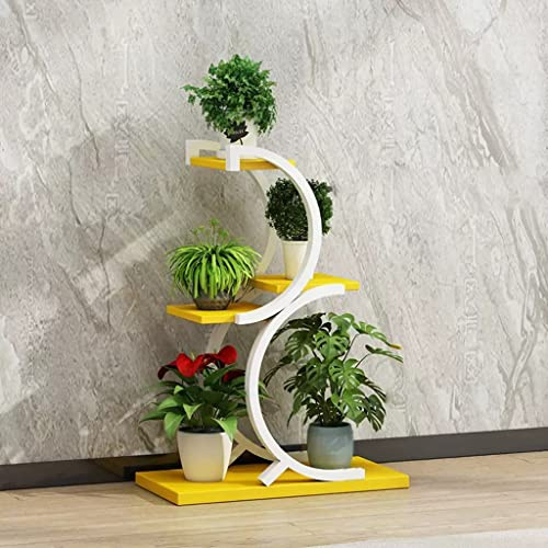Supporto per piante in metallo a 4 ripiani in ferro battuto, mensola per fiori per interni/esterni, scala floreale, espositore decorativo per balcone, colore giallo, una decorazione per la casa per
