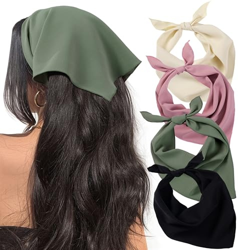 HBselect 4PCS Bandanas for Women Boho Head Bands Tie-Back Triangle Head Scarf Head Kerchief for Girls with 2 Snap Hair Pins