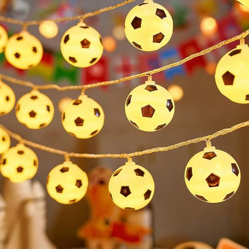 Guirlande lumineuse de football, 1,5 m, 10 LED, en forme de ballon de sport, à piles, blanc chaud, pour fête à thème, Noël, décoration d'intérieur, décoration de fête
