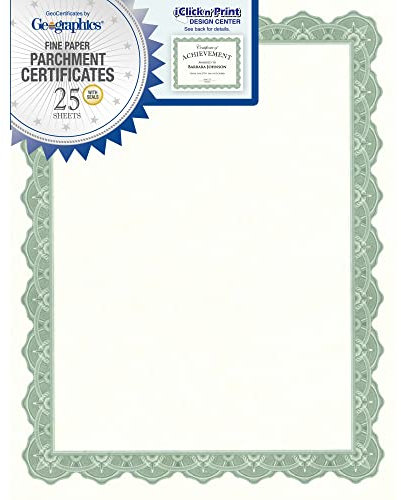 Geographics® 30% Recycled Blank Parchment Certificates, 8 1/2 x 11, Optima Green, Pack of 25