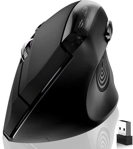memzuoix Ergonomic Wireless Mouse, 2.4G Optical Cordless, 800/1200/1600 DPI, Vertical Computer Mouse for Laptop, Mac, PC, Desktop (Right Hand, Large) - Black