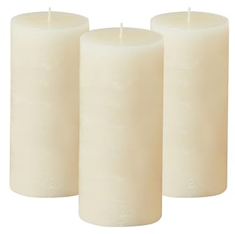 Simply Soson 3x6 inch Ivory Pillar Candles Set of 3, Rustic Texture, Unscented Ivory Candles, Dripless Candles, 3 inch Pillar Candles Ideal as Wedding, Parties, Spas, Dinner, Home Decoration, Church