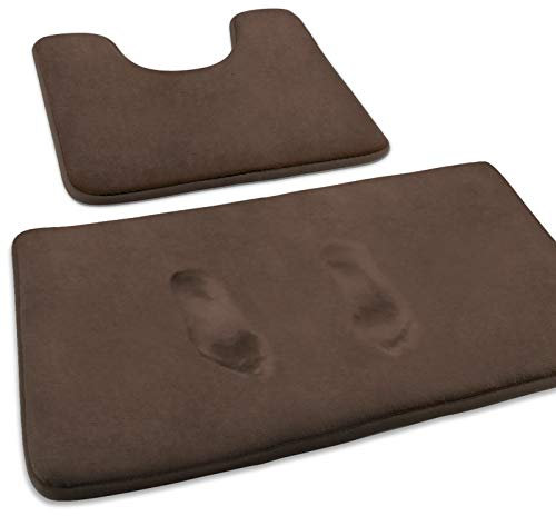 MEKO Memory Foam Badematte, 2 Set Anti Rutsch Badezimmerteppich und saugfähiger U-förmiger Konturteppich Fußmatte für Badezimmer Dusch, maschinenwaschbar und super weich (Braun)