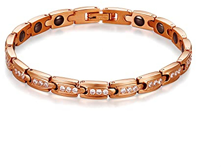Flongo dam magnetarmband magnet terapi kula pärlor armband med zirkonium silver rosa guld hälsa elegant för dam, Rostfritt stål