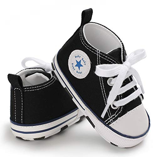 Baby Girls Boys Sneakers Toddler Shoes Canvas First Walking Shoes Newborn Anti-Slip Prewalker Sneakers for 12-18 Months Black