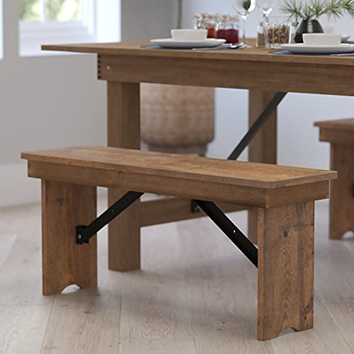 Merrick Lane Tinsley 40 x 12 Antique Rustic Solid Pine Folding Farmhouse Style Bench