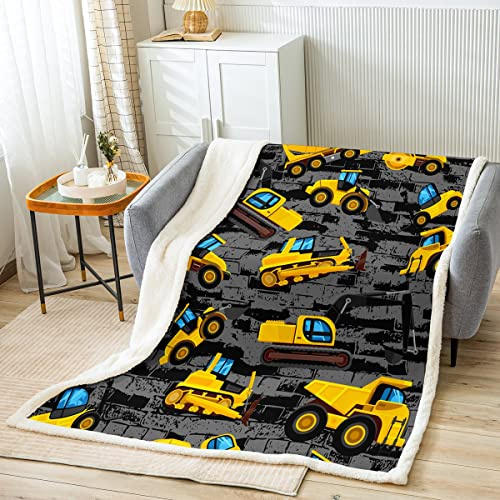 Homewish Cartoon Bagger Überwurfdecke für Kinder Jungen Mädchen Beton Traktor Bettdecke Beton LKW BAU Plüschdecke Cartoon Fahrzeug Flauschige Decke, 150 x 200