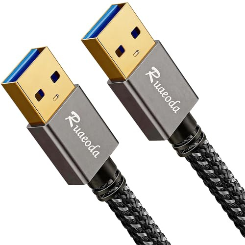 Ruaeoda USB to USB Cable 3 ft, USB 3.0 Male to Male Braided Cord, 5Gbps Data Transfer, Compatible with Hard Drive, Cooling Pad, DVD (Not PC-to-PC)